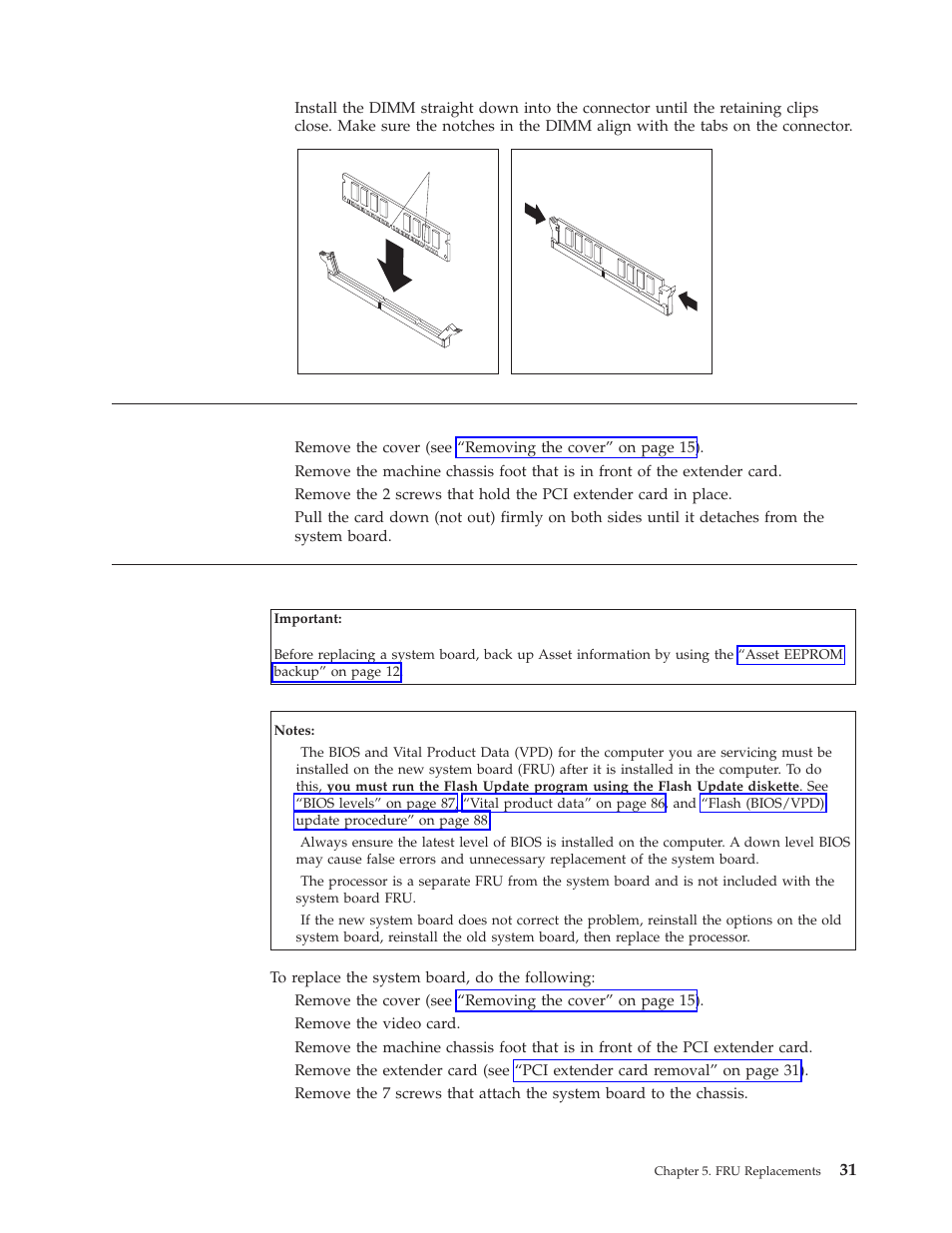 Pci extender card removal, Replacing a system board, Extender | Card, Removal, Replacing, System, Board | IBM A40 TYPE 6840 User Manual | Page 37 / 148