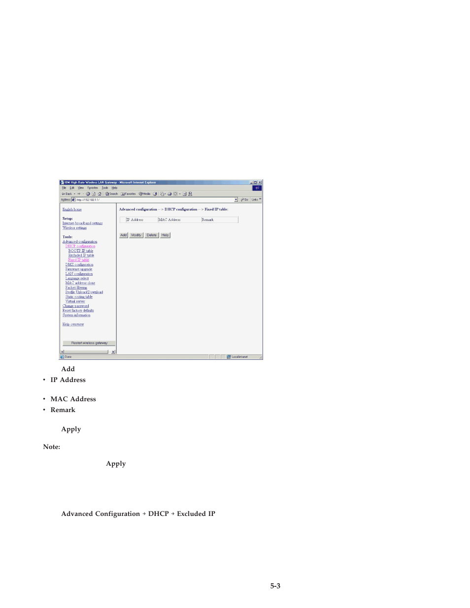 Excluded ip table | IBM 22P6415 User Manual | Page 31 / 62