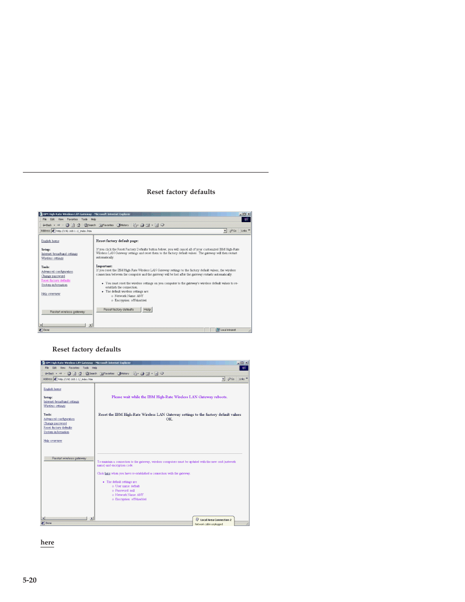 Reset factory defaults | IBM 22P6415 User Manual | Page 48 / 62