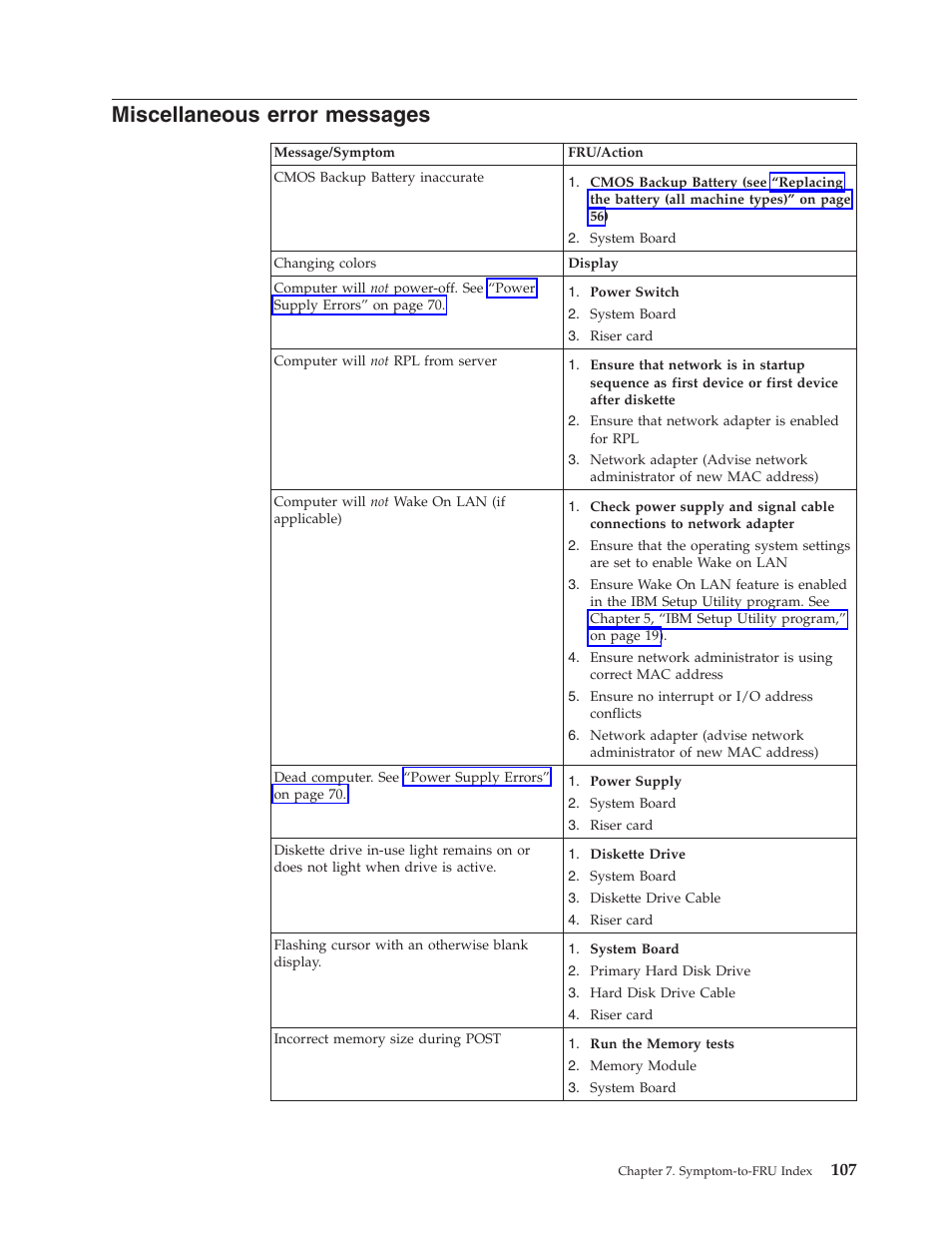 Miscellaneous error messages, Miscellaneous, Error | Messages | IBM THINKCENTER 8189 User Manual | Page 113 / 290