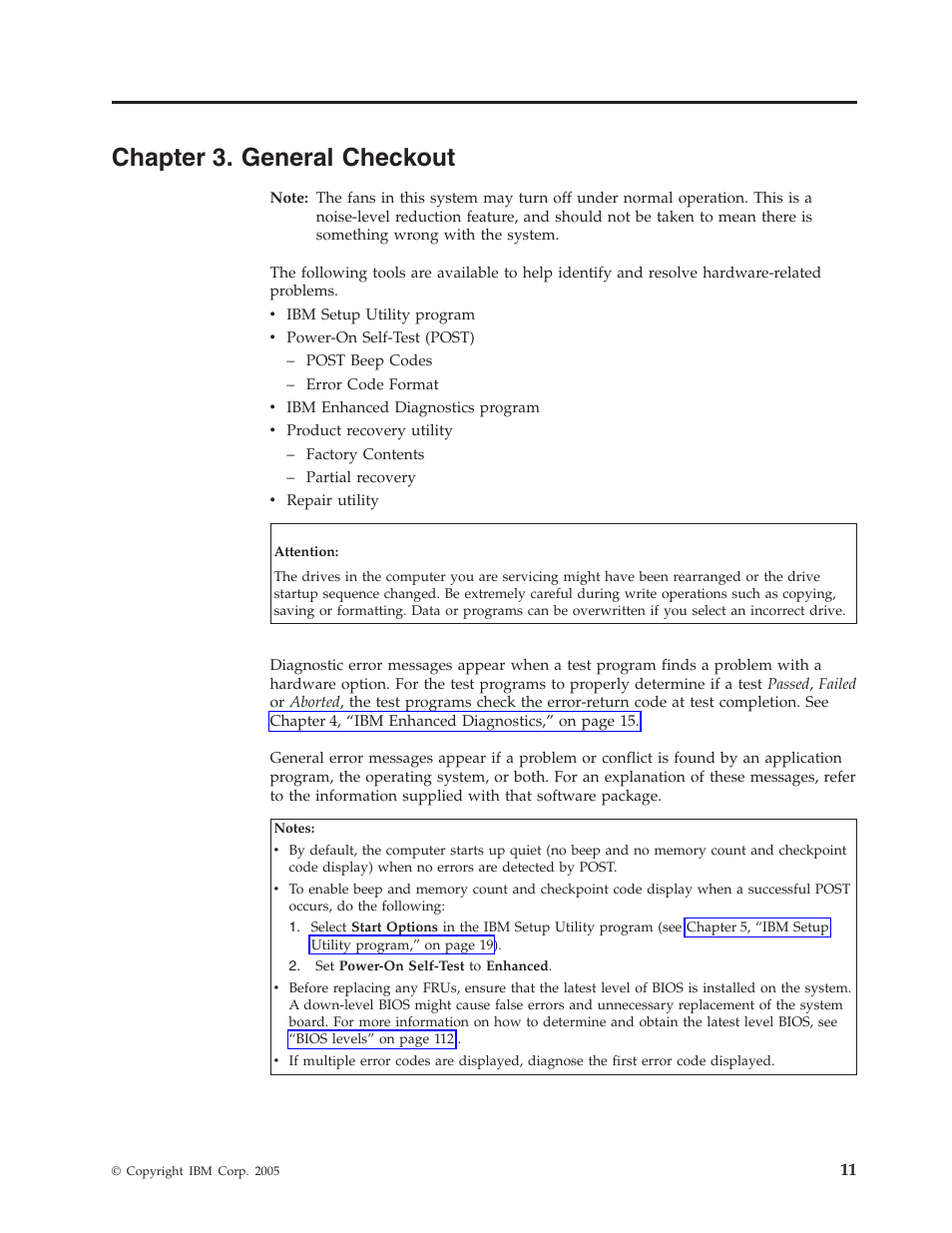 Chapter 3. general checkout, Chapter, General | Checkout | IBM THINKCENTER 8189 User Manual | Page 17 / 290