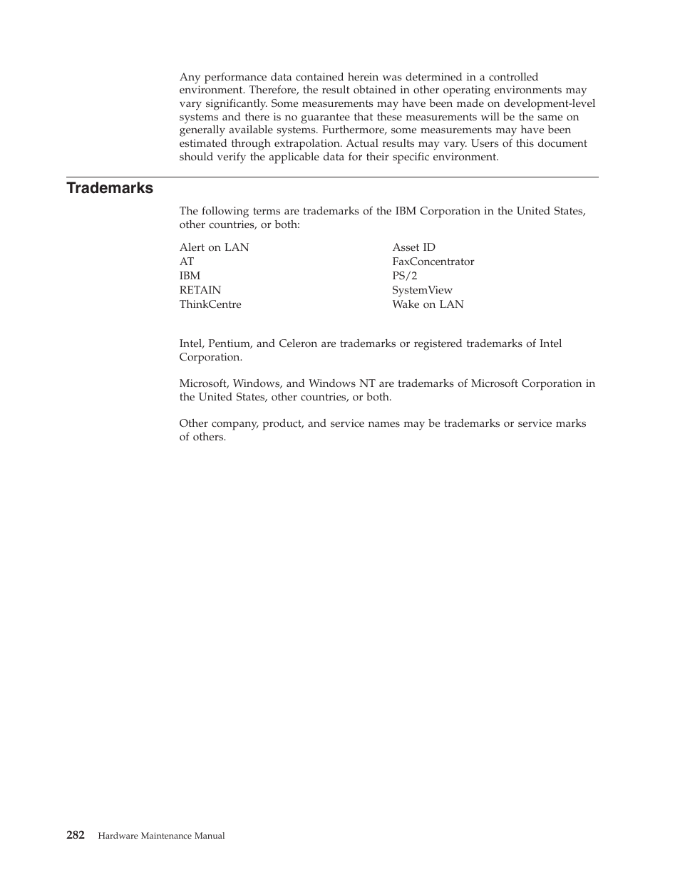 Trademarks | IBM THINKCENTER 8189 User Manual | Page 288 / 290