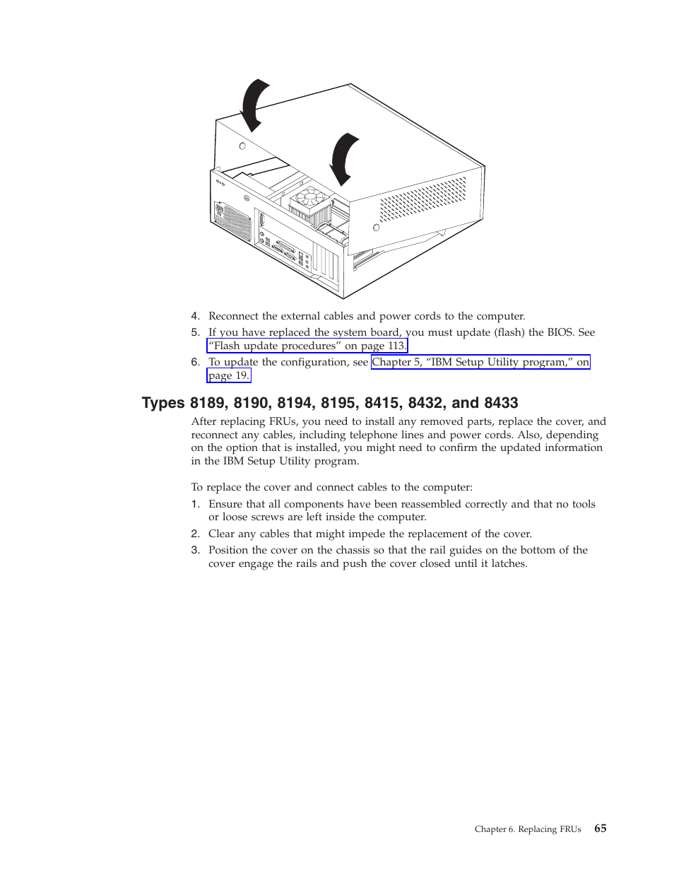 Types 8189, 8190, 8194, 8195, 8415, 8432, and 8433, Types | IBM THINKCENTER 8189 User Manual | Page 71 / 290