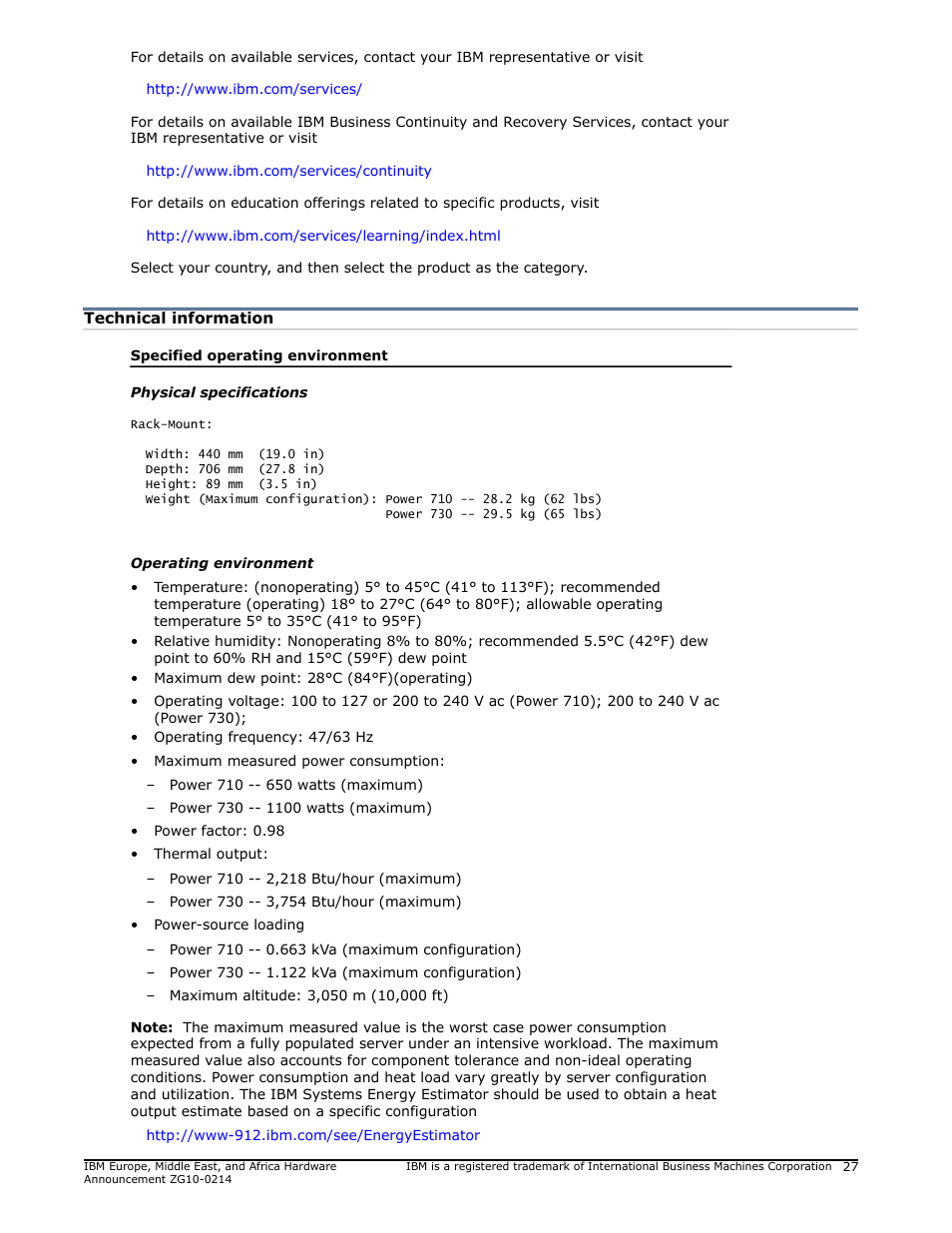 Technical information | IBM POWER 730 User Manual | Page 27 / 45