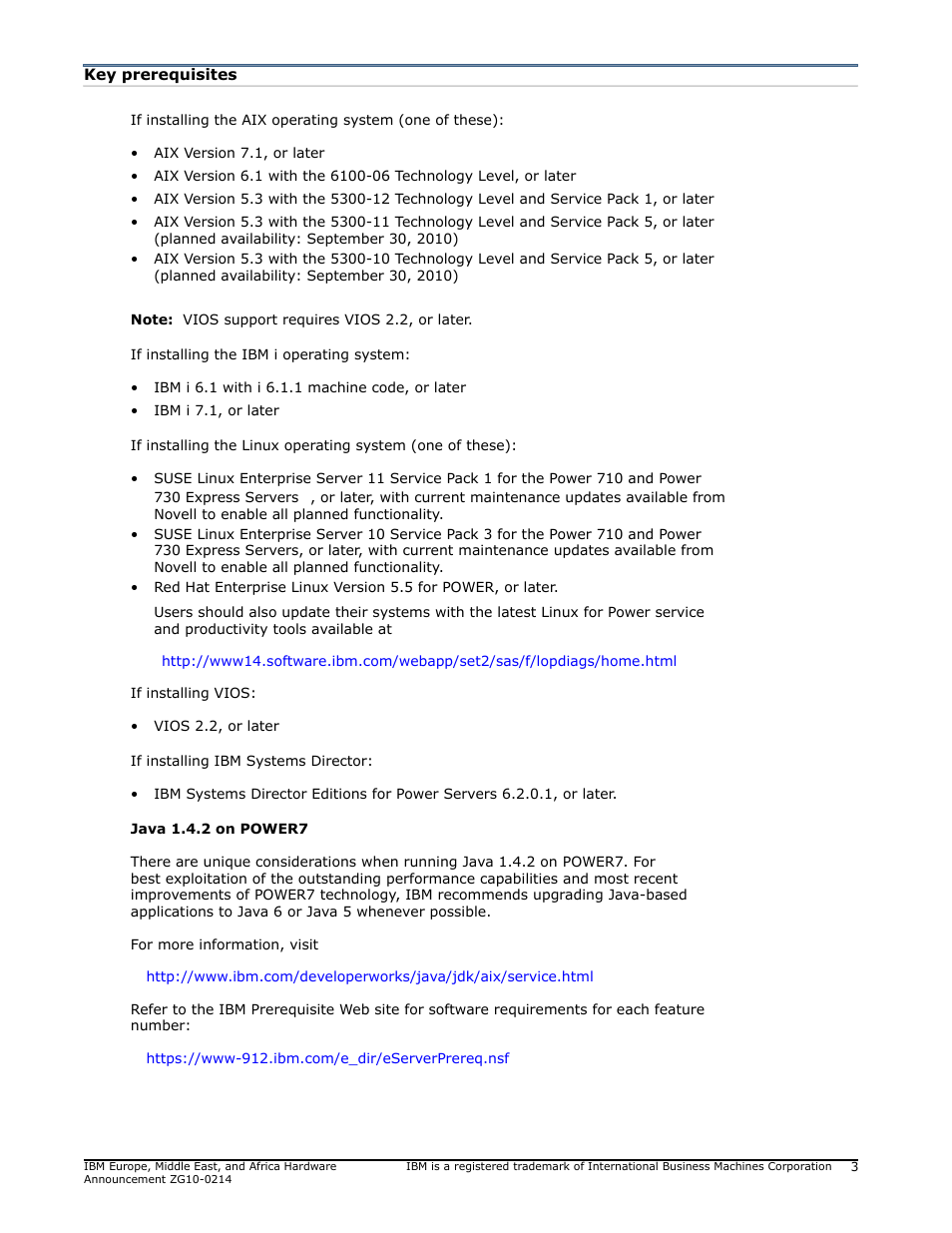 Key prerequisites | IBM POWER 730 User Manual | Page 3 / 45