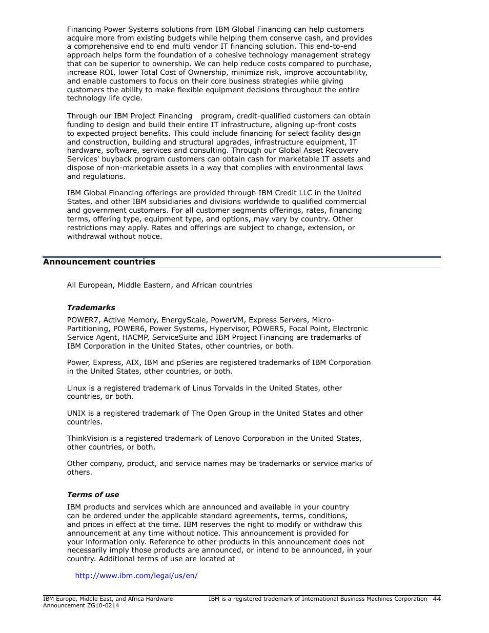 Announcement countries | IBM POWER 730 User Manual | Page 44 / 45