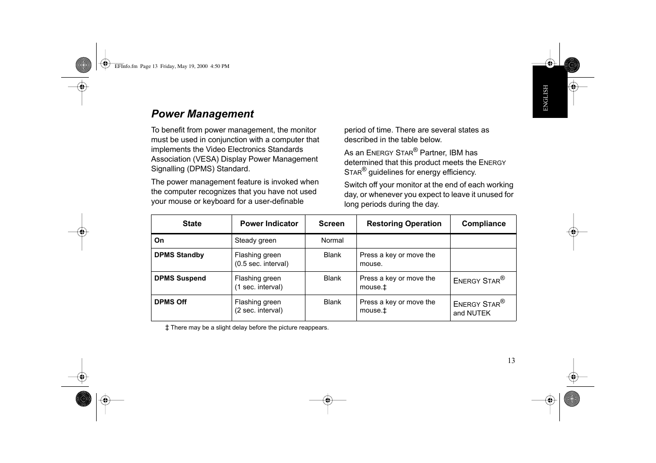 Power management | IBM G 78 User Manual | Page 15 / 22