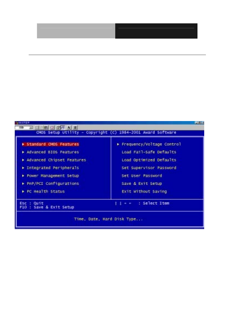 Award bios setup, Standard cmos features, Advanced bios features | Advanced chipset features | IBM LCD PC User Manual | Page 35 / 50