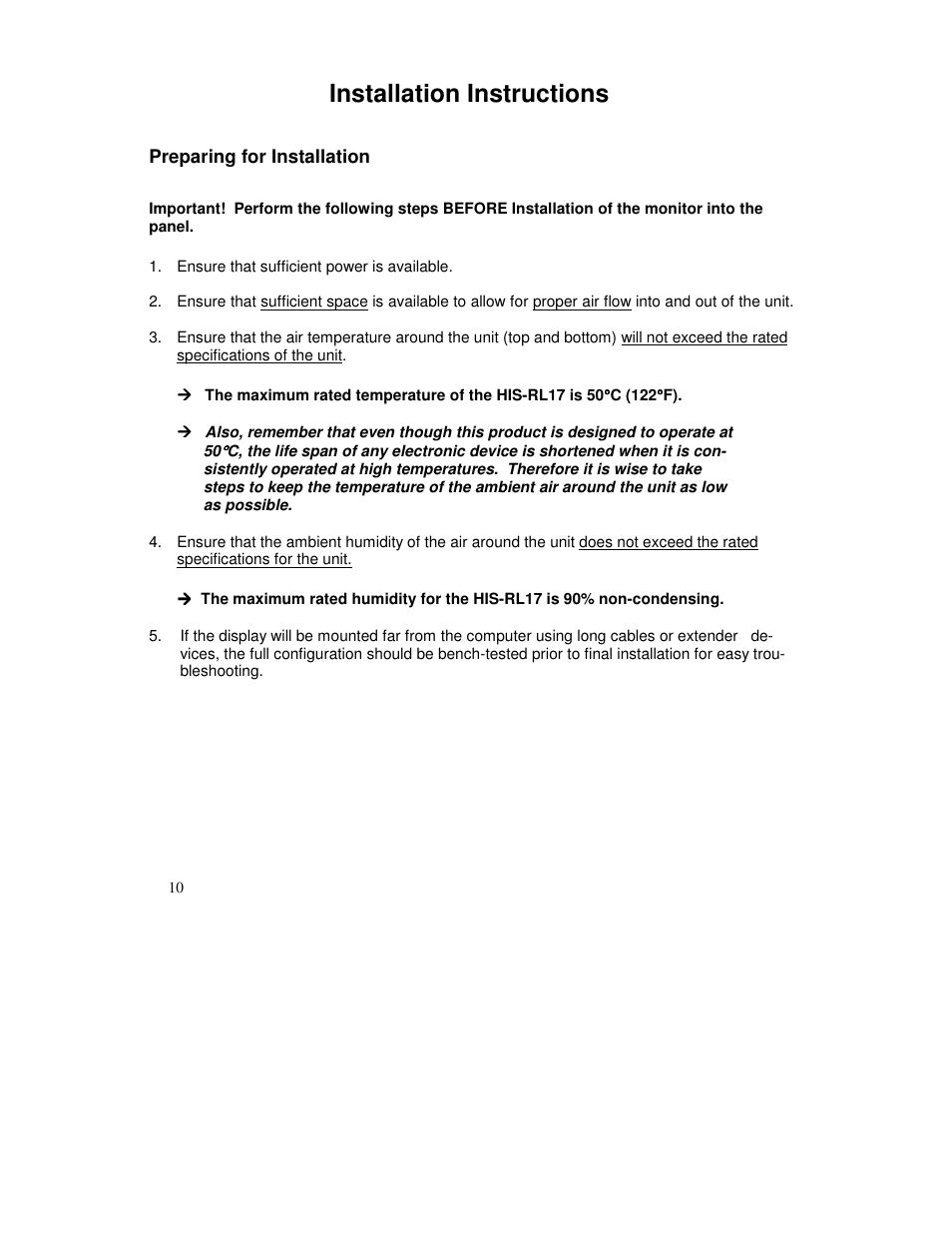 Installation instructions | IBM Rack Mount Industrial Monitor HIS-RL17 User Manual | Page 10 / 24