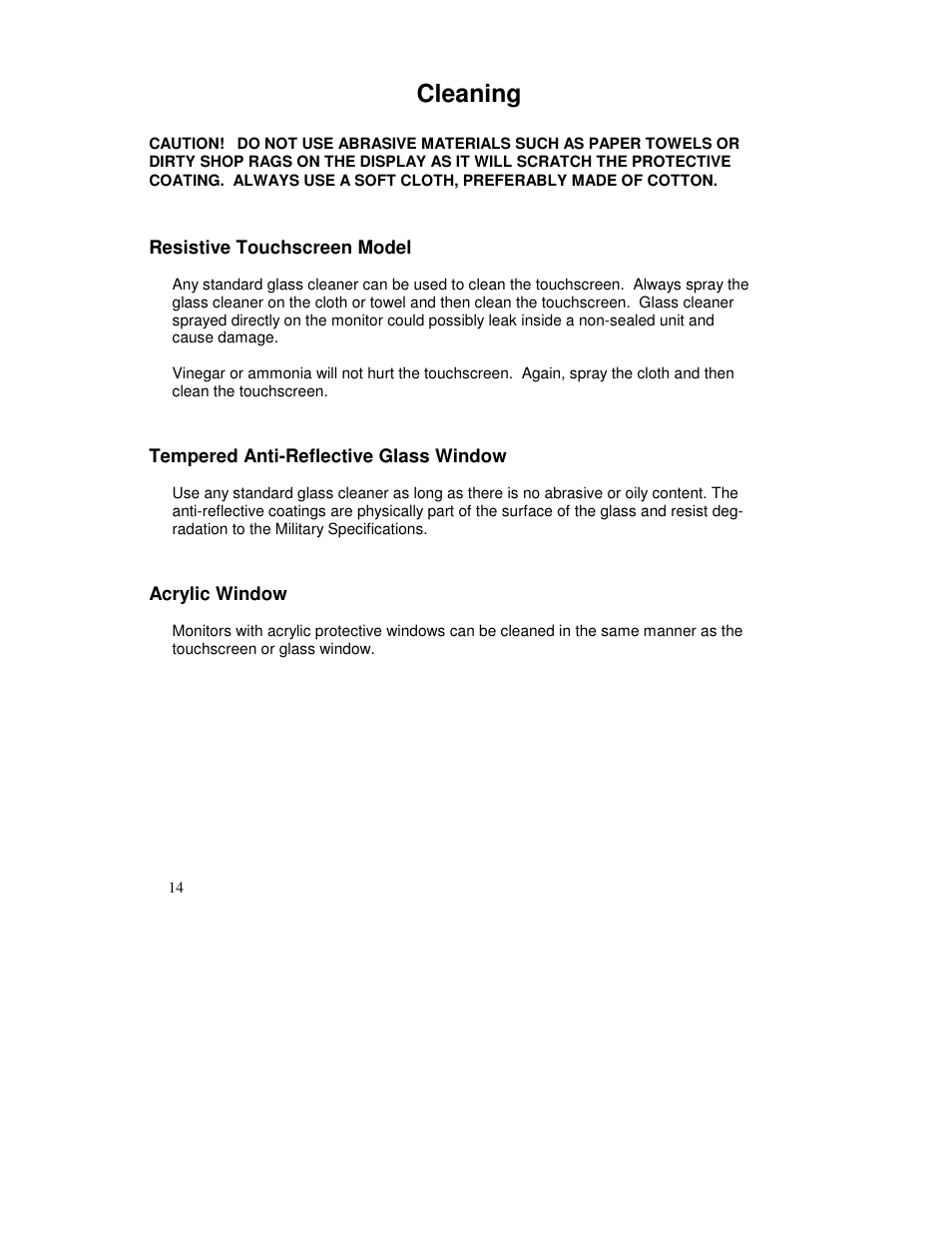 Cleaning | IBM Rack Mount Industrial Monitor HIS-RL17 User Manual | Page 14 / 24