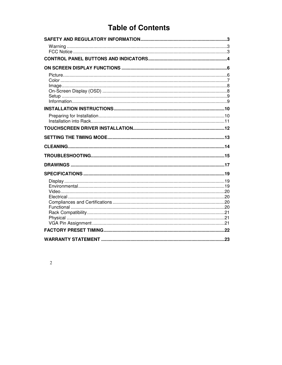 IBM Rack Mount Industrial Monitor HIS-RL17 User Manual | Page 2 / 24