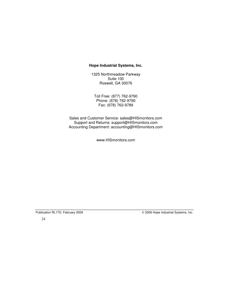 IBM Rack Mount Industrial Monitor HIS-RL17 User Manual | Page 24 / 24