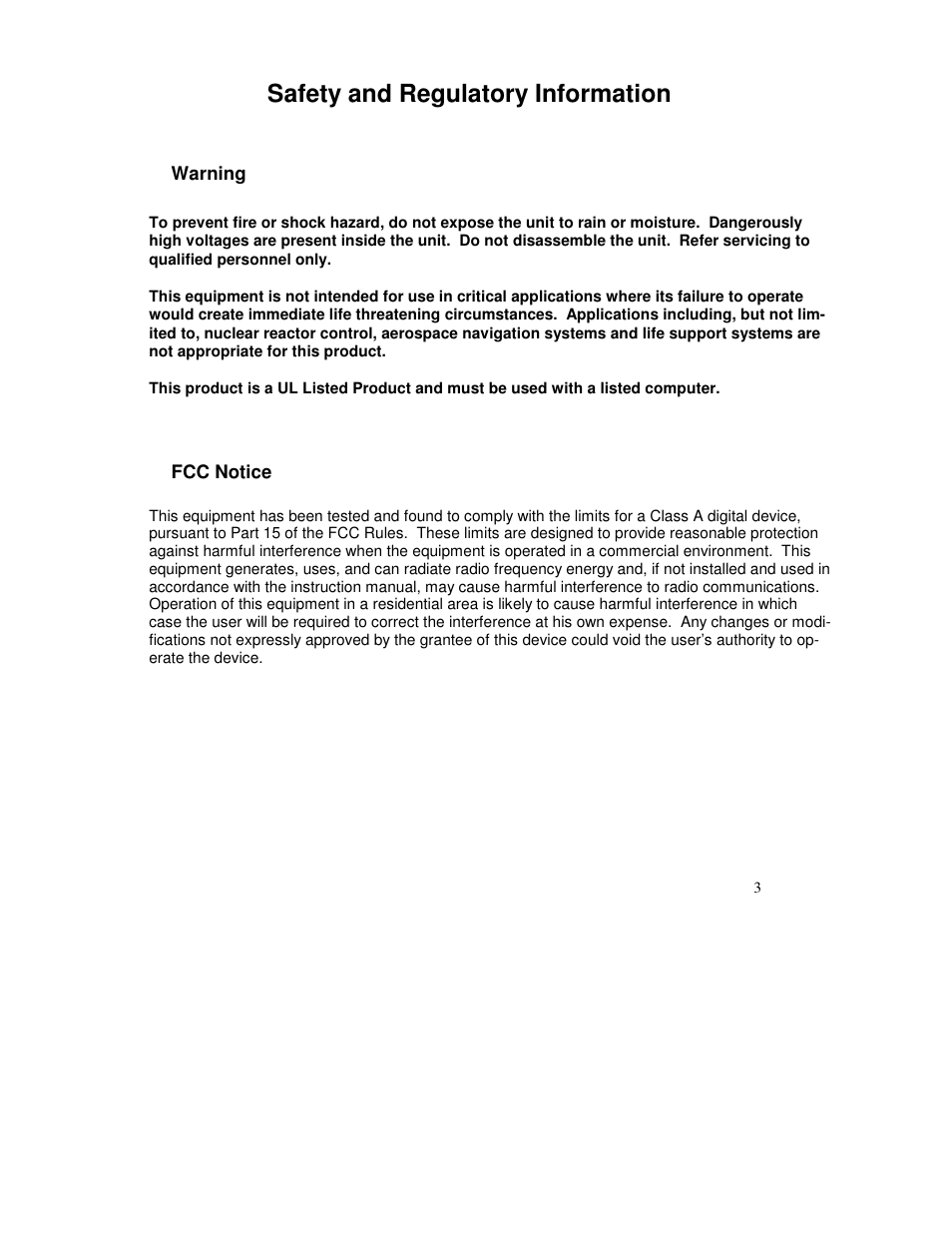 Safety and regulatory information | IBM Rack Mount Industrial Monitor HIS-RL17 User Manual | Page 3 / 24