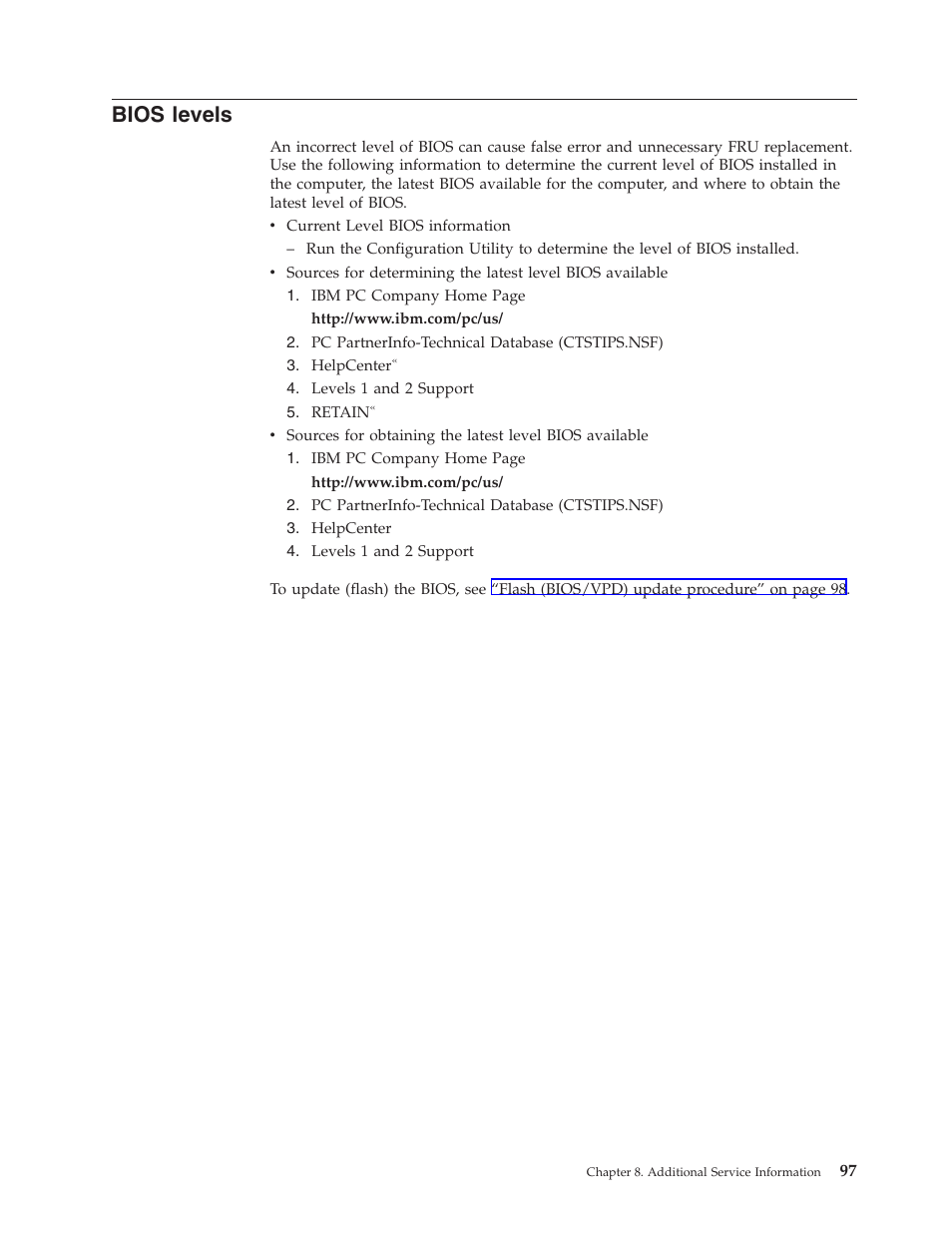 Bios levels | IBM NETVISTA 2251 User Manual | Page 105 / 152