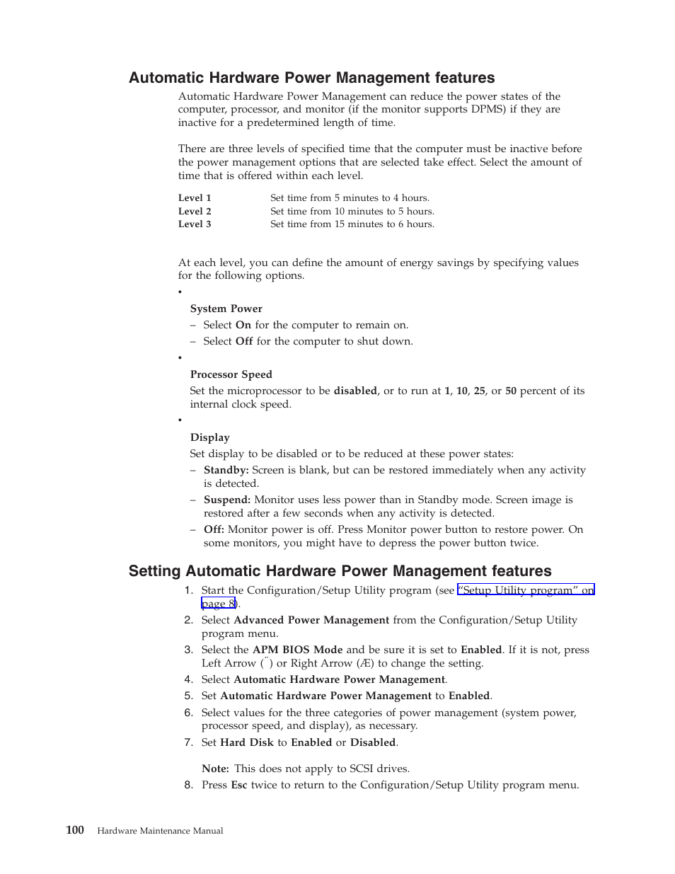 Automatic hardware power management features | IBM NETVISTA 2251 User Manual | Page 108 / 152