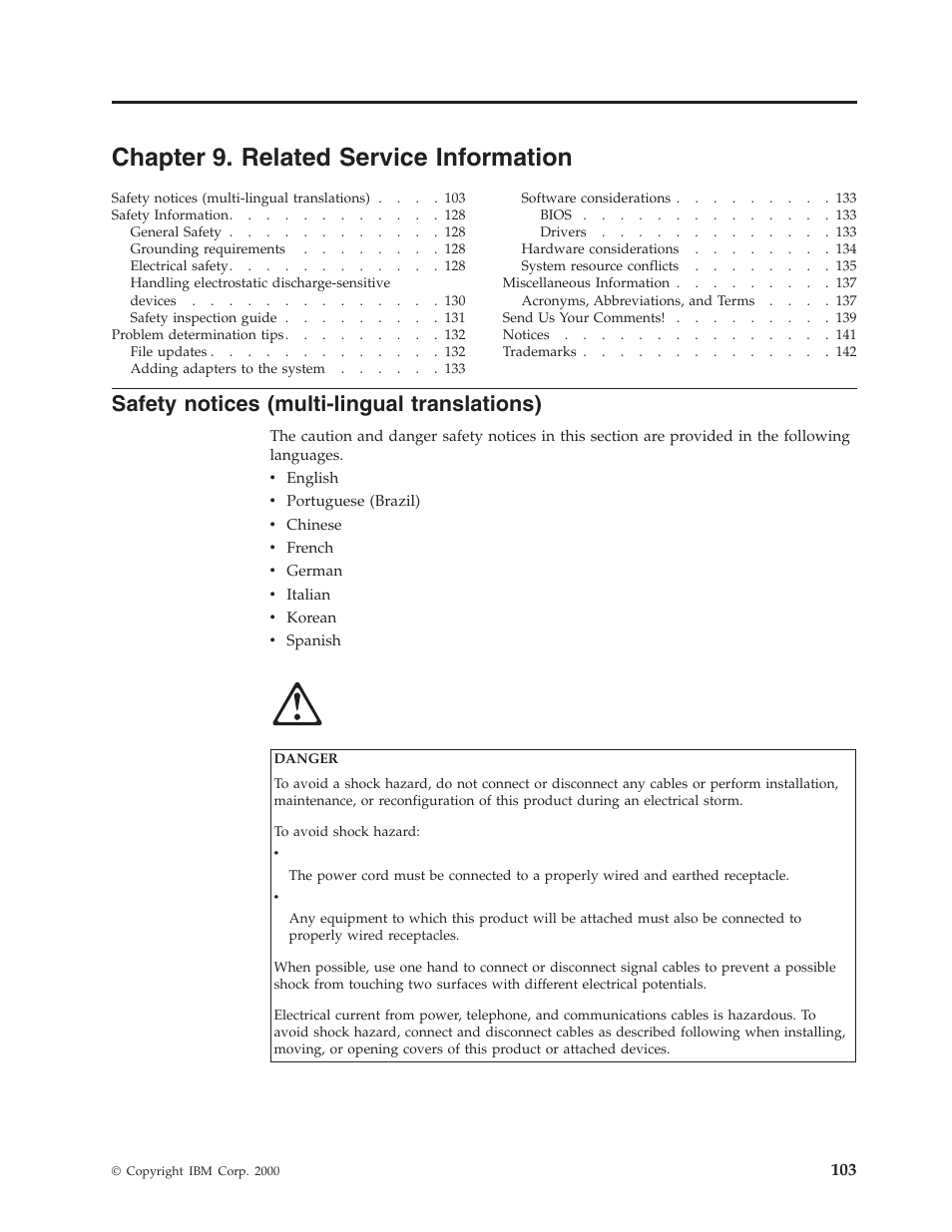 Chapter 9. related service information, Safety notices (multi-lingual translations) | IBM NETVISTA 2251 User Manual | Page 111 / 152