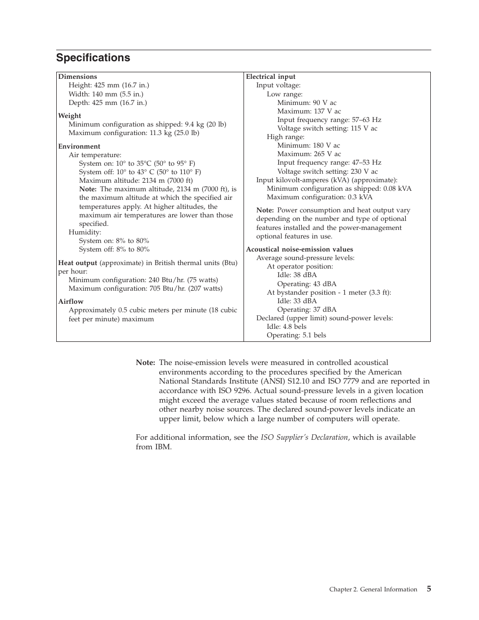 Specifications | IBM NETVISTA 2251 User Manual | Page 13 / 152