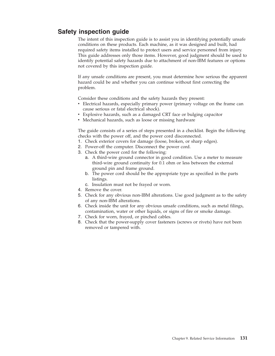 Safety inspection guide | IBM NETVISTA 2251 User Manual | Page 139 / 152