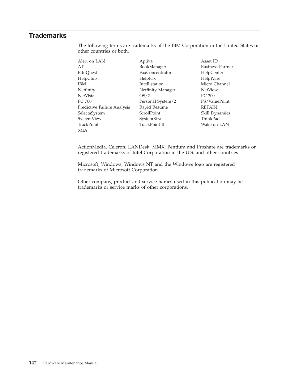 Trademarks | IBM NETVISTA 2251 User Manual | Page 150 / 152