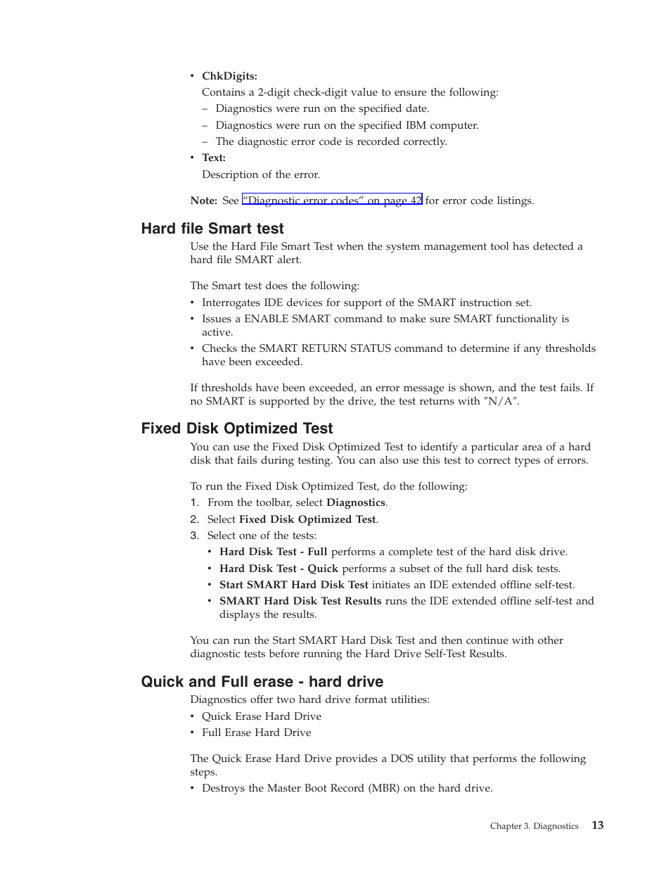 Hard file smart test, Fixed disk optimized test, Quick and full erase - hard drive | IBM NETVISTA 2251 User Manual | Page 21 / 152