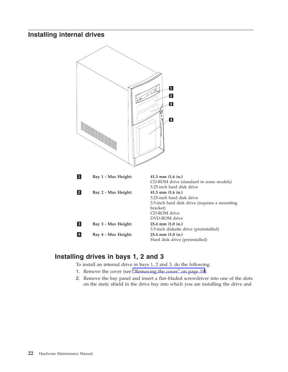 Installing internal drives, Installing drives in bays 1, 2 and 3 | IBM NETVISTA 2251 User Manual | Page 30 / 152