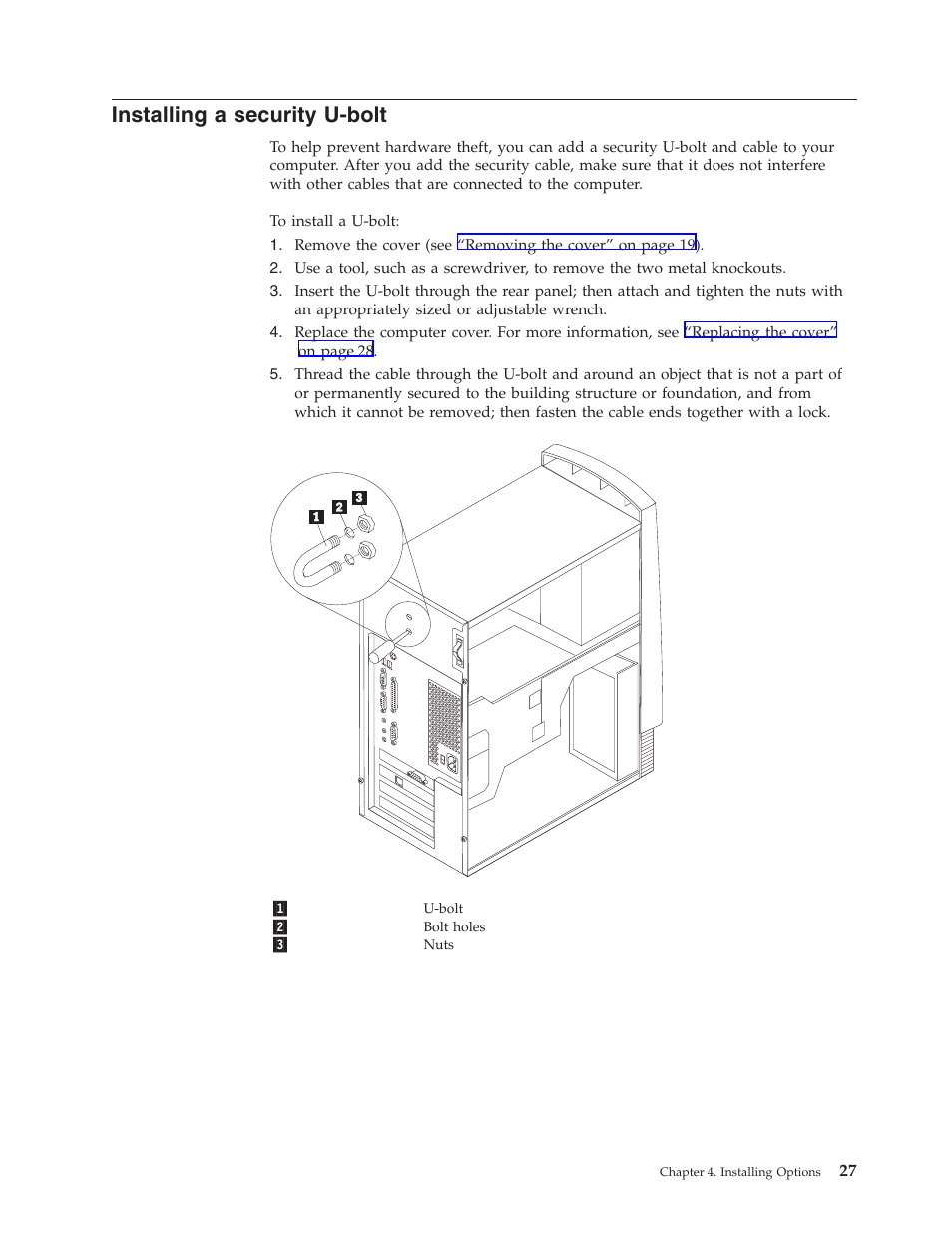 Installing a security u-bolt | IBM NETVISTA 2251 User Manual | Page 35 / 152