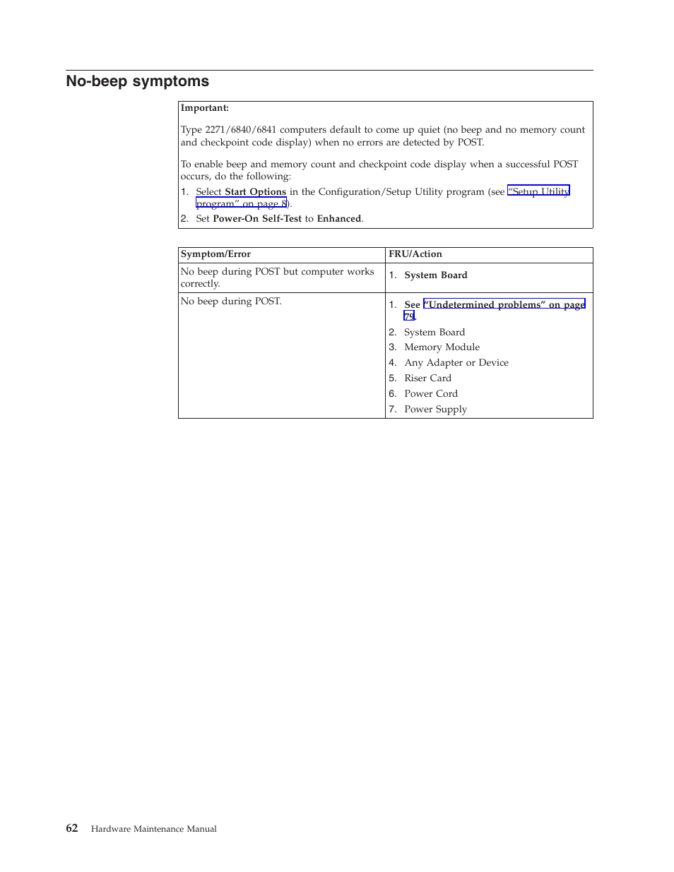 No-beep symptoms | IBM NETVISTA 2251 User Manual | Page 70 / 152