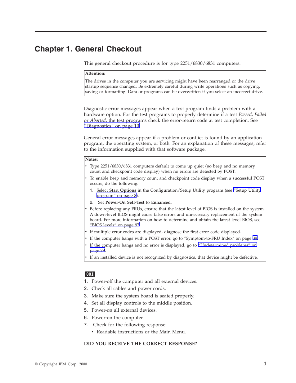 Chapter 1. general checkout | IBM NETVISTA 2251 User Manual | Page 9 / 152