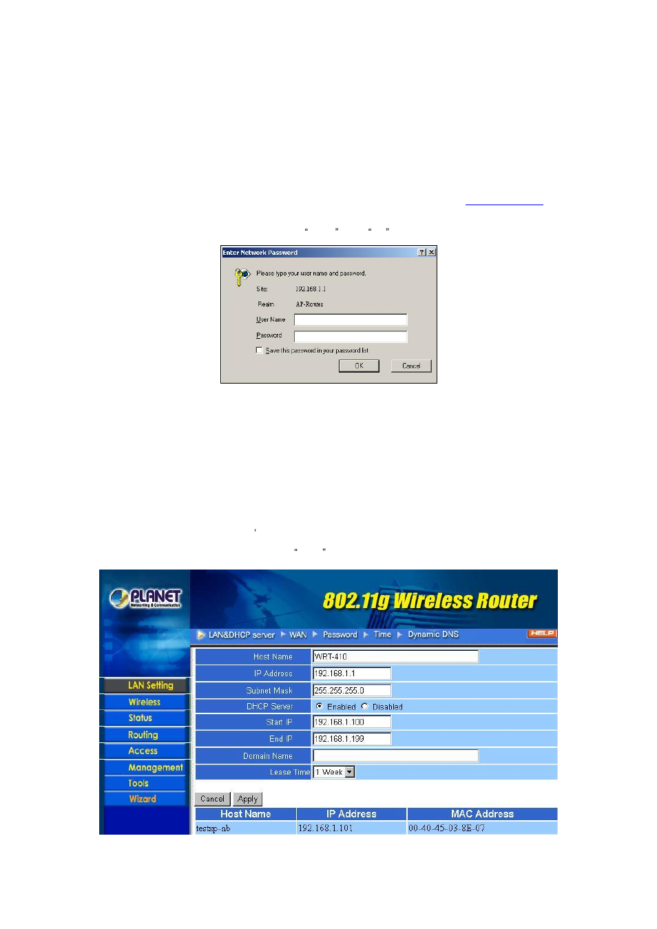 Chapter 3 configure through web browser, 1 main, 1 lan & dhcp server | IBM 802.11g Wireless Broadband Router WRT-410 User Manual | Page 10 / 69