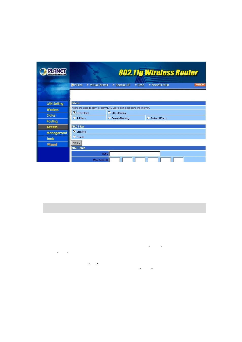 5 access, 1 filters | IBM 802.11g Wireless Broadband Router WRT-410 User Manual | Page 25 / 69