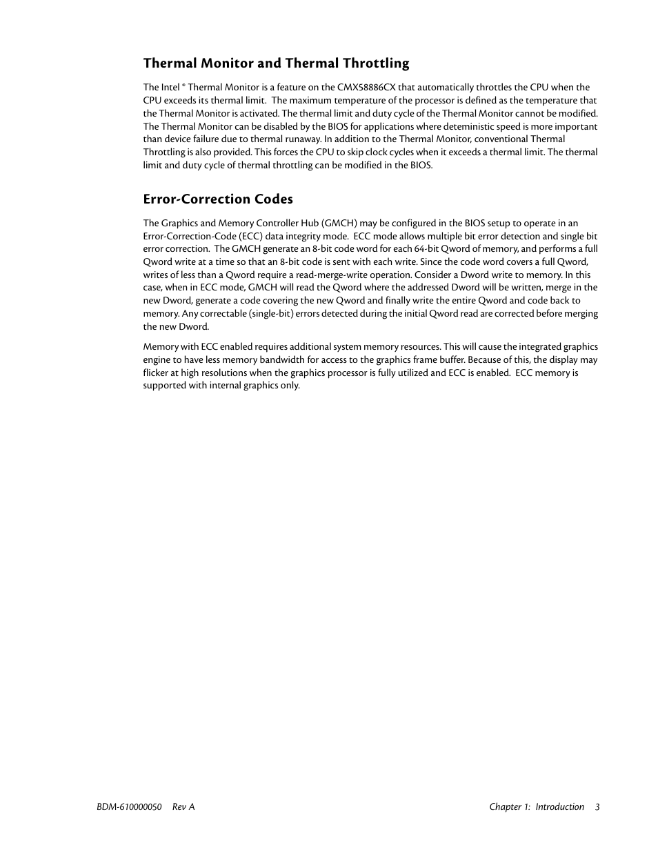 Thermal monitor and thermal throttling, Error-correction codes | IBM CMX58886CX User Manual | Page 11 / 110