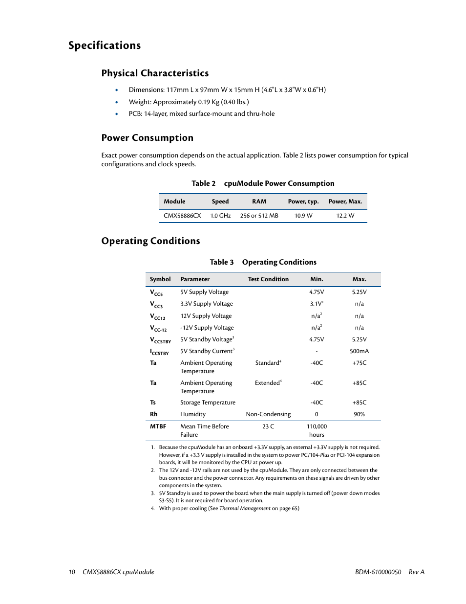Specifications, Physical characteristics, Power consumption | Operating conditions | IBM CMX58886CX User Manual | Page 18 / 110