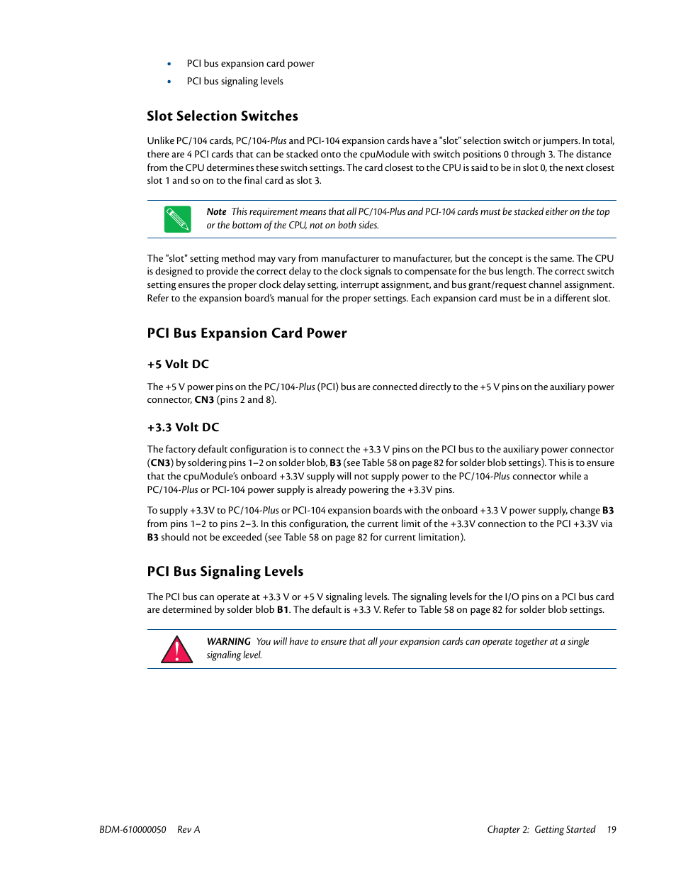 Slot selection switches, Pci bus expansion card power, 5 volt dc | 3 volt dc, Pci bus signaling levels | IBM CMX58886CX User Manual | Page 27 / 110