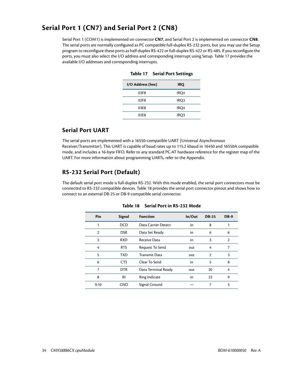 Serial port 1 (cn7) and serial port 2 (cn8), Serial port uart, Rs-232 serial port (default) | IBM CMX58886CX User Manual | Page 42 / 110