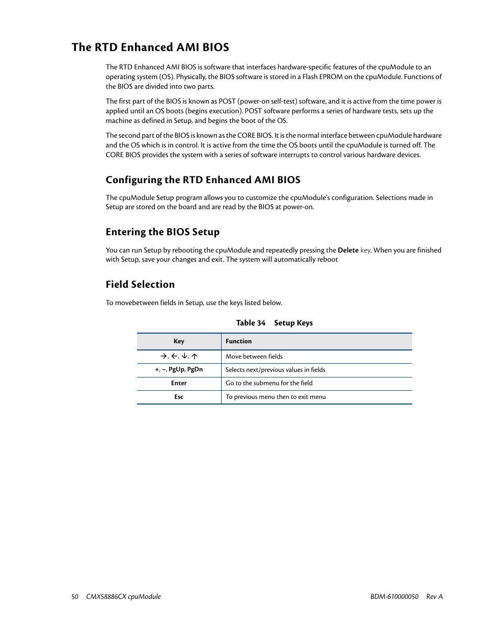 The rtd enhanced ami bios, Configuring the rtd enhanced ami bios, Entering the bios setup | Field selection | IBM CMX58886CX User Manual | Page 58 / 110