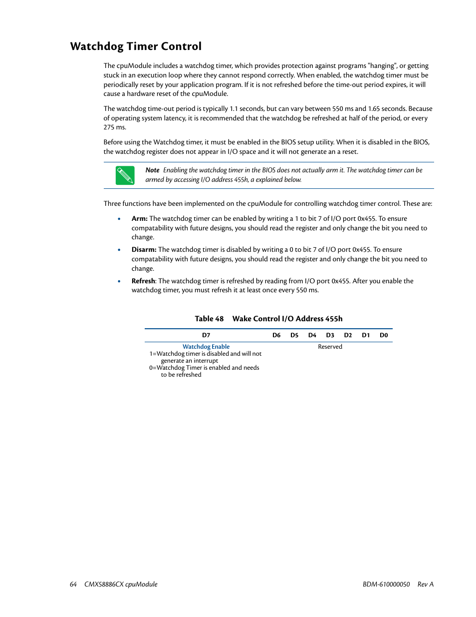 Watchdog timer control | IBM CMX58886CX User Manual | Page 72 / 110