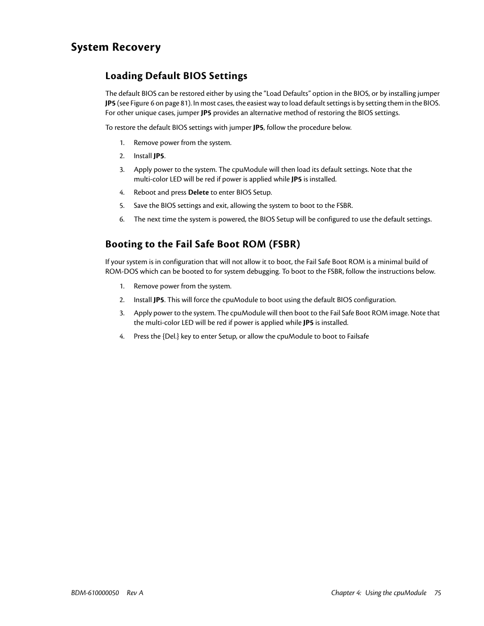 System recovery, Loading default bios settings, Booting to the fail safe boot rom (fsbr) | IBM CMX58886CX User Manual | Page 83 / 110