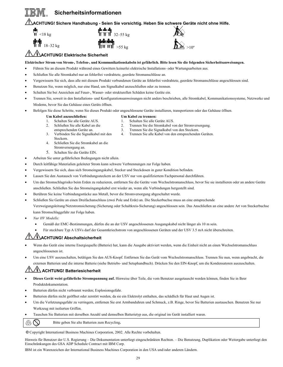 Sicherheitsinformationen | IBM UPS750TLV User Manual | Page 33 / 68
