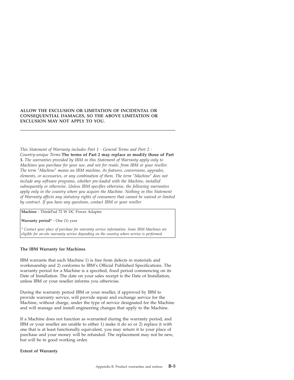 Ibm statement of warranty worldwide except | IBM THINKPAD 72 W DC User Manual | Page 55 / 70