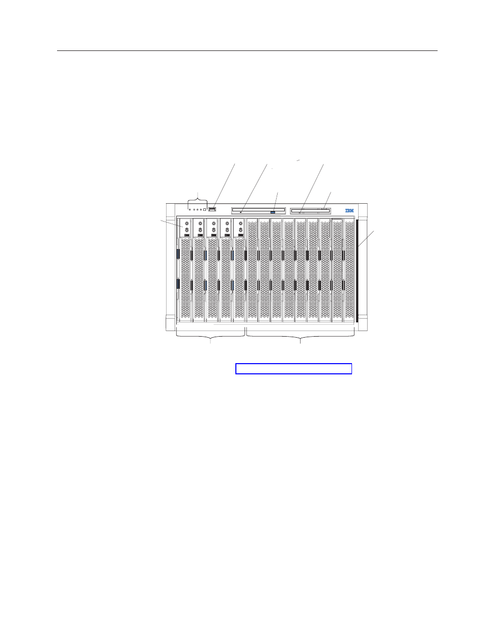 Bladecenter components, controls, and leds, Front view | IBM BladeCenter 8677 User Manual | Page 45 / 104