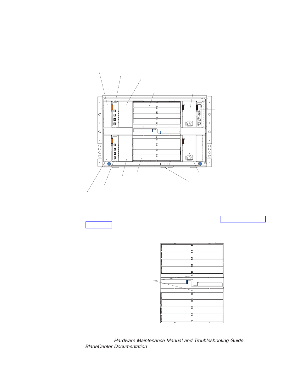 Rear view, Rear system led panel, Blower module | IBM BladeCenter 8677 User Manual | Page 47 / 104