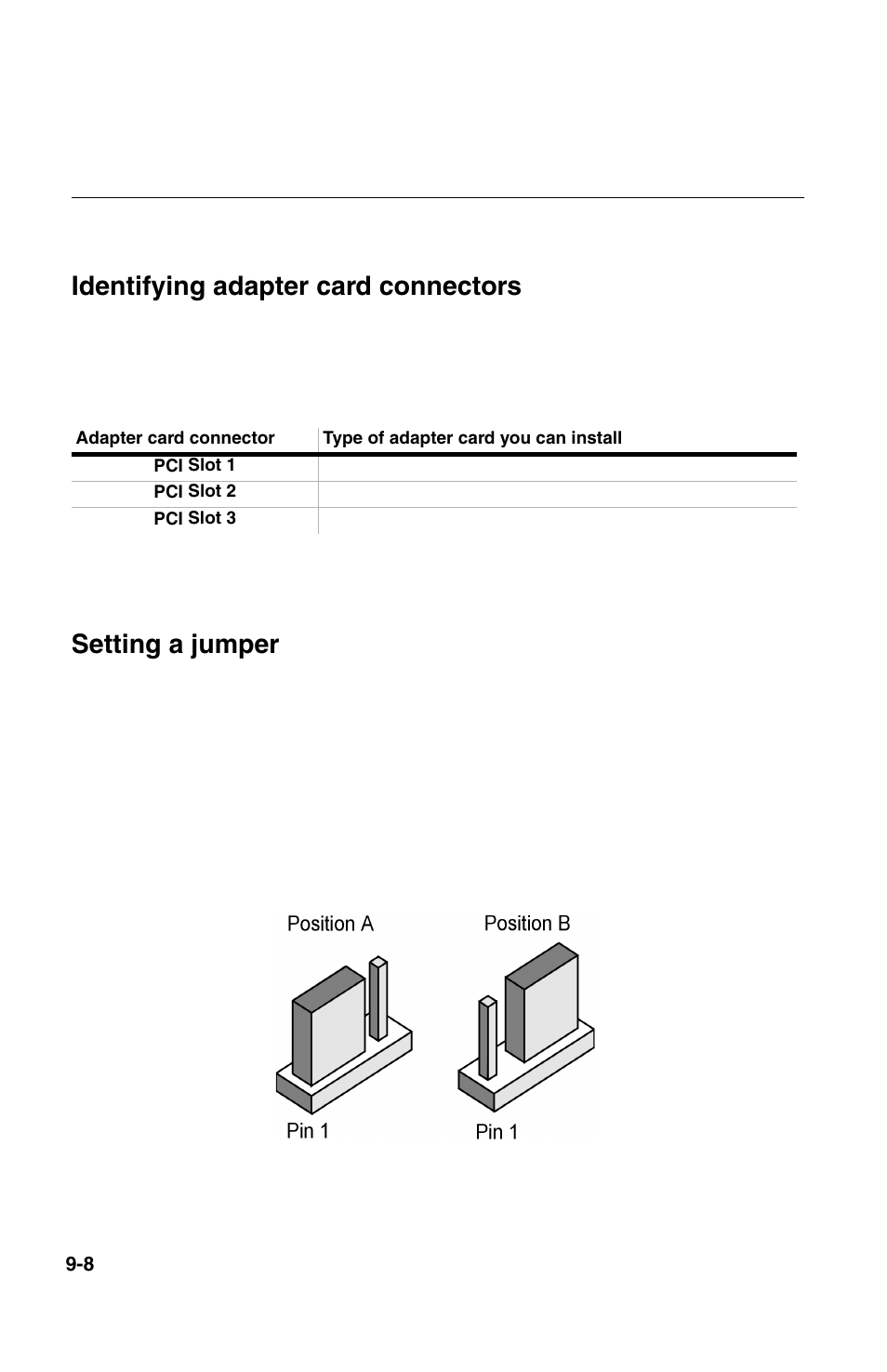 Card connector and jumper information, Identifying adapter card connectors, Setting a jumper | IBM 2196 User Manual | Page 122 / 208