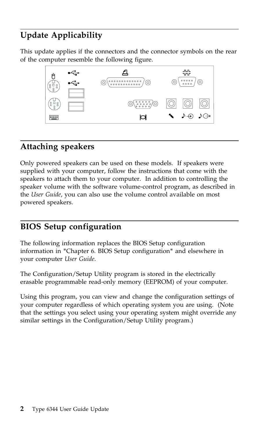 Update applicability, Attaching speakers, Bios setup configuration | IBM 2196 User Manual | Page 190 / 208