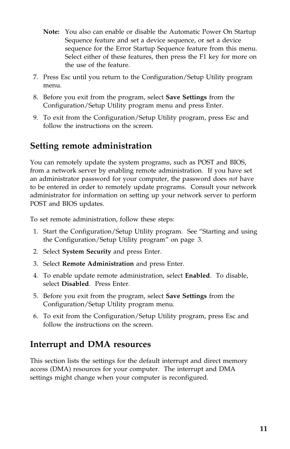 Setting remote administration, Interrupt and dma resources | IBM 2196 User Manual | Page 199 / 208