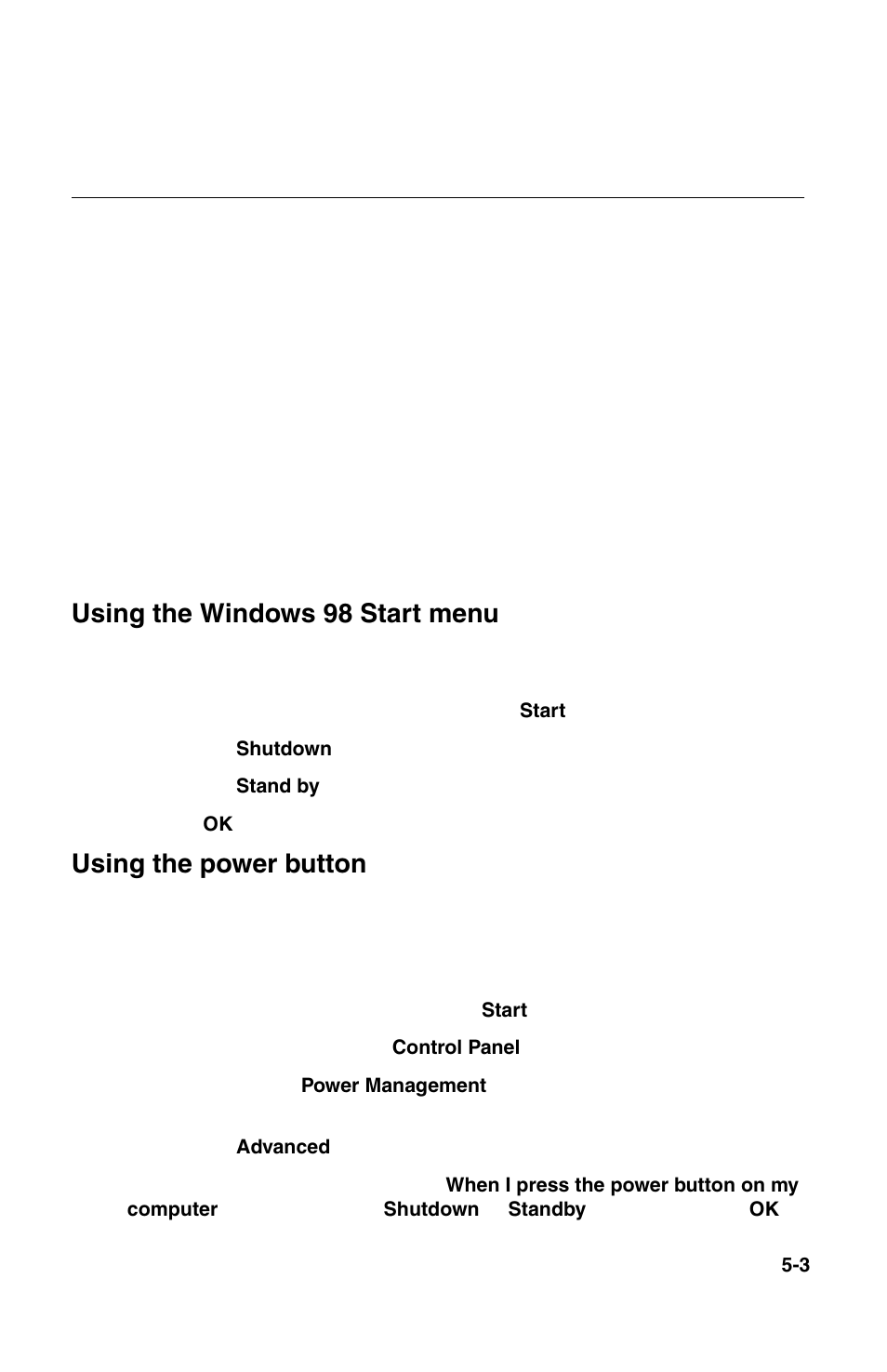 System standby, Using the windows 98 start menu, Using the power button | IBM 2196 User Manual | Page 68 / 208