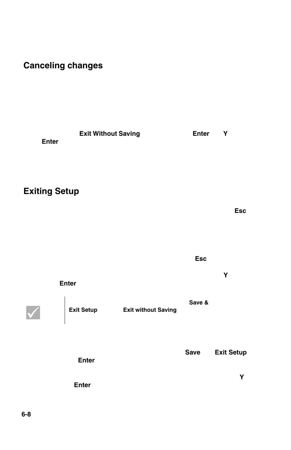 Canceling changes, Exiting setup | IBM 2196 User Manual | Page 79 / 208