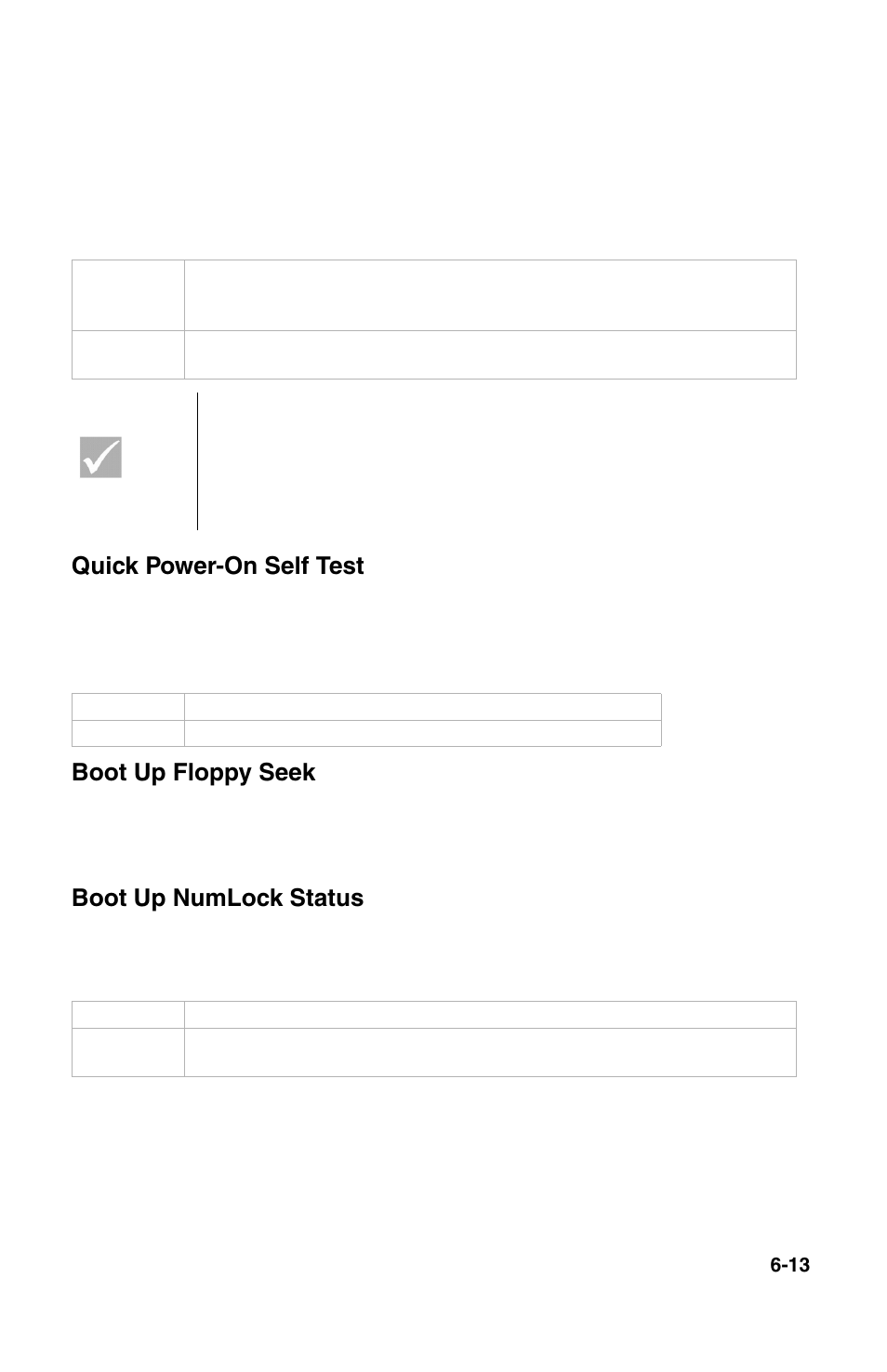 Quick power-on self test, Boot up floppy seek, Boot up numlock status | IBM 2196 User Manual | Page 84 / 208