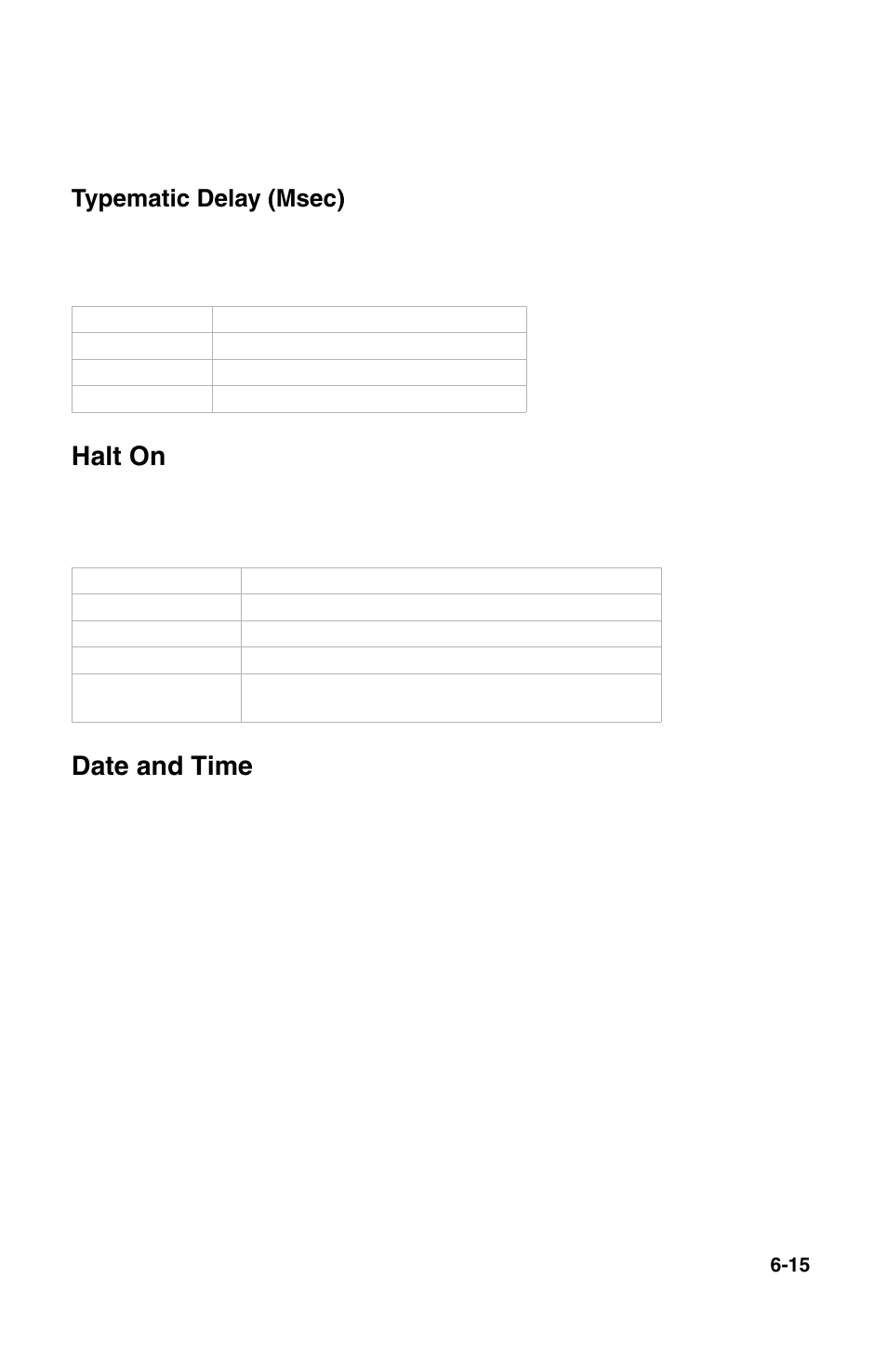 Halt on, Date and time, Typematic delay (msec) | IBM 2196 User Manual | Page 86 / 208