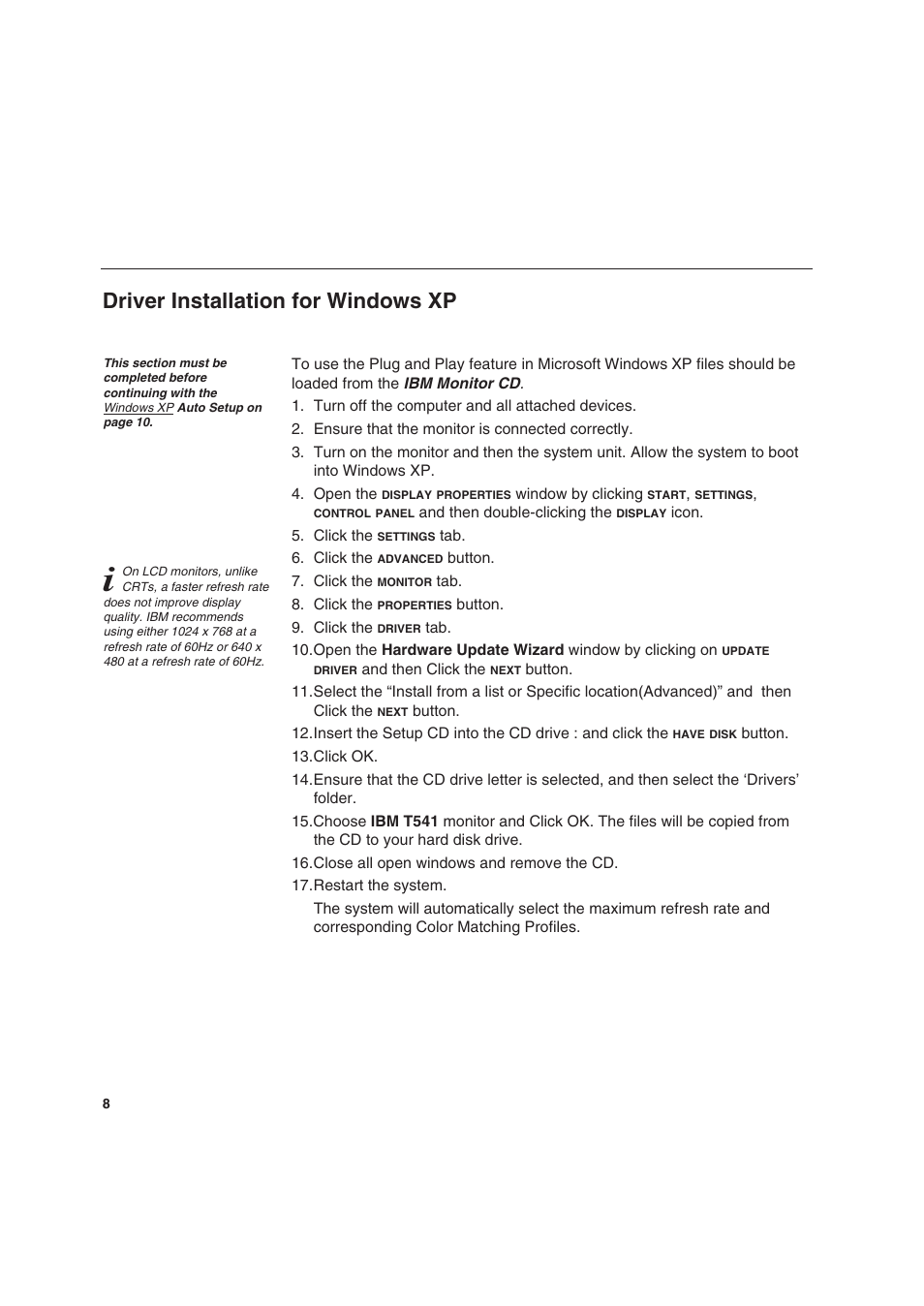 Driver installation for windows xp | IBM T 541 User Manual | Page 10 / 26