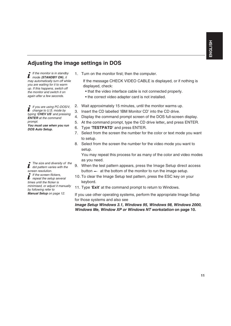 Adjusting the image settings in dos | IBM T 541 User Manual | Page 13 / 26